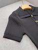 Elegant French-Style Short-Sleeve Knit Dress with Lapel & Waist Detailing, Summer 2024