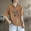 Women Summer Retro Letter Print Loose Casual Fresh Short Sleeved Thin Hoodie T-shirt