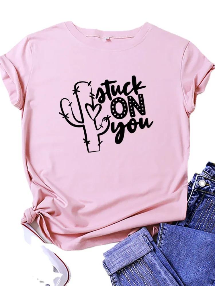 Atuck on You Cactus Print Women T Shirt Short Sleeve O Neck Loose Women Tshirt Ladies Tee Shirt Tops Camisetas Mujer