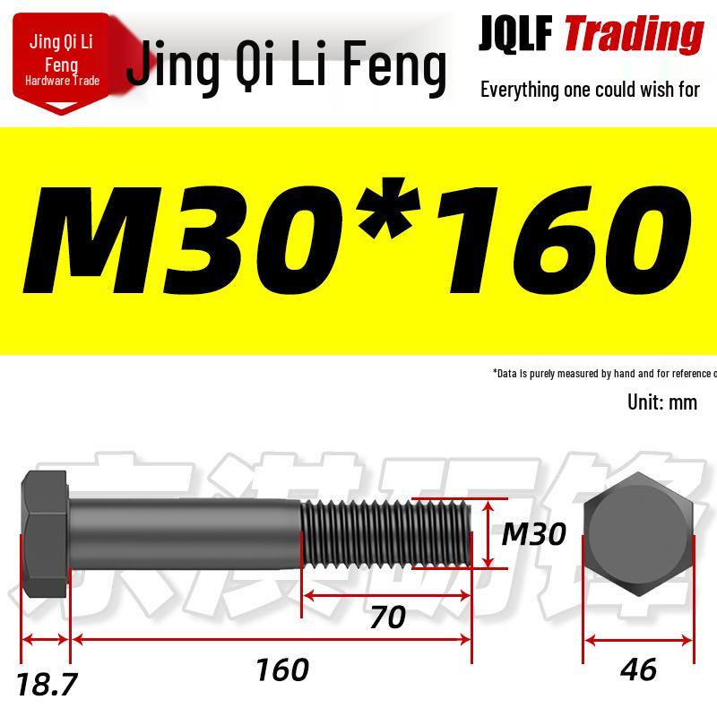 M27-M39 Grade 12.9 Blackened Half-Thread Hexagon Bolt