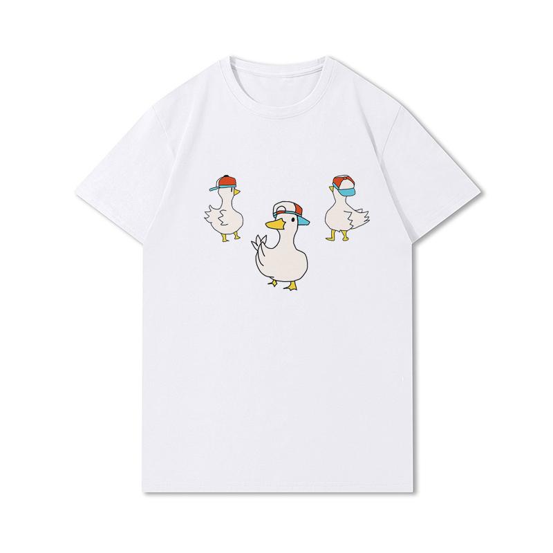 Letní trička větší velikosti pro ženy Whisling Duck Potištěné Neformální tričko s krátkým rukávem Topy 100% bavlna Oversize O Trička s výstřihem