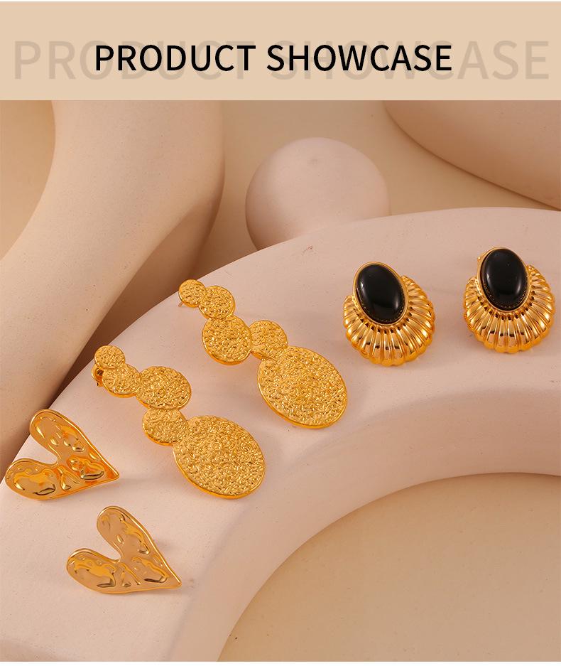 Retro Textured Splicing Earrings: Black Agate, Titanium Steel, Hypoallergenic European & American Fashion for Women