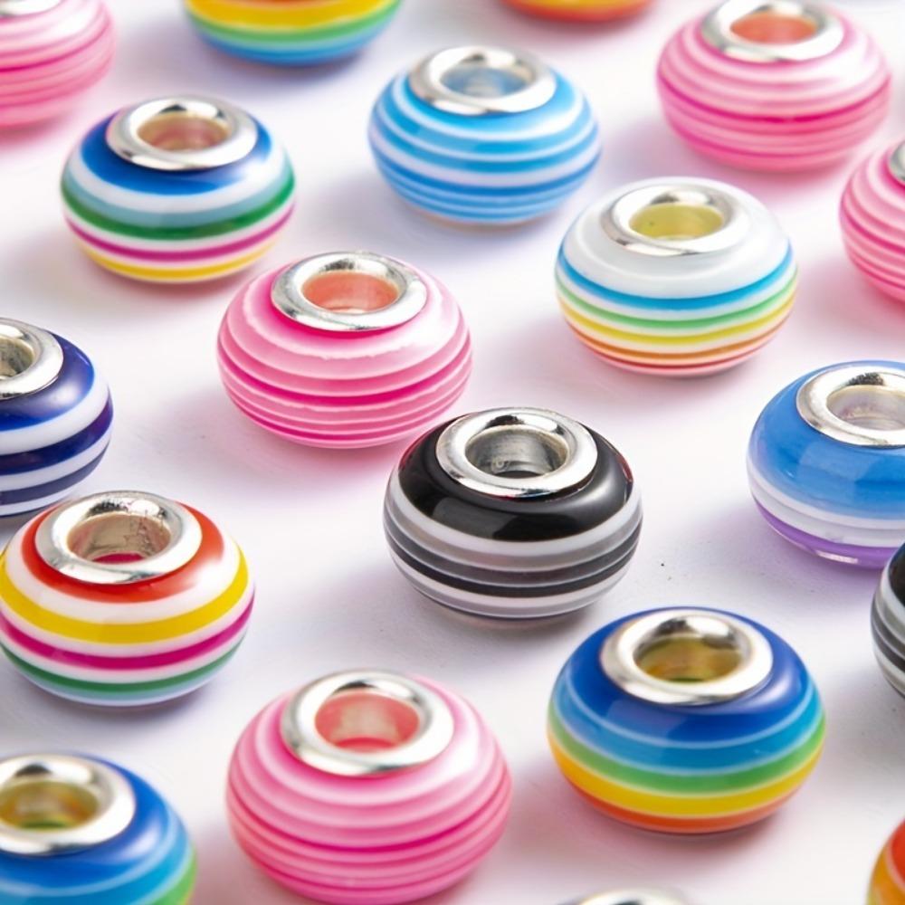 10/20/30/50pcs Resin Rainbow Stripe European Bead Large Hole Colored Resin Craft Bead Spacer Bead DIY Bracelet Snake Chain Jewelry Making