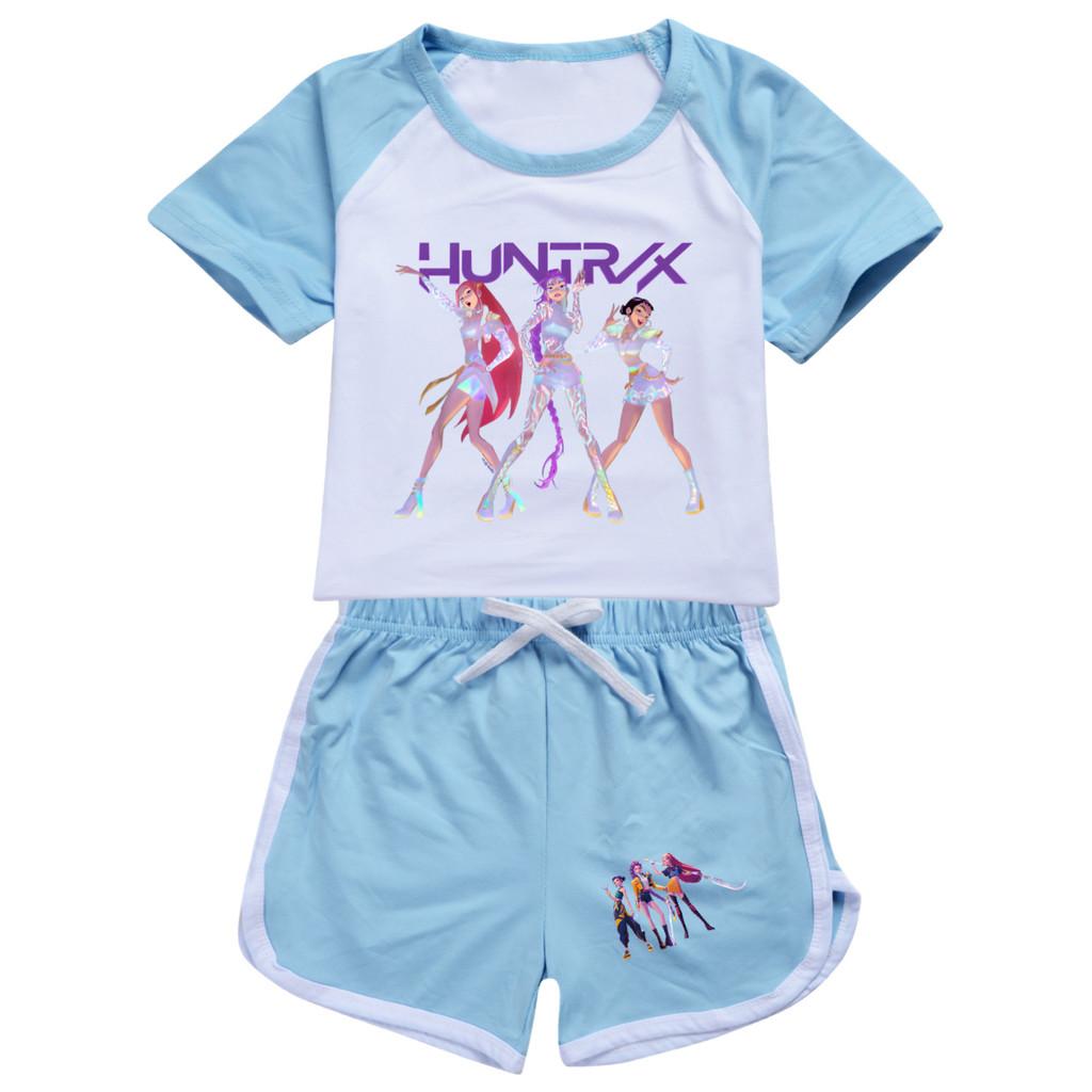 5019 Kids Girls POP Rumi Zoey Mira Print T-shirt Shorts Sport Tracksuit Clothes Set