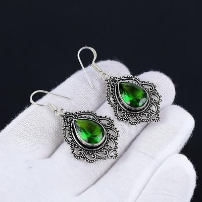 Peridot Örhängen, Ädelstensörhängen, Antika Peridot Ädelsten Silverörhängen, 925 Sterling Silver Ädelstenssmycken, Ädelstensörhängen För Hennes