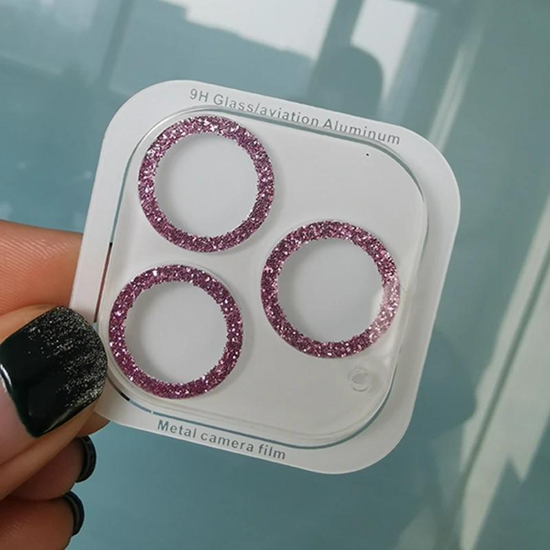 

Модная блестящая защитная пленка для камеры iPhone 14 15 13 12 Pro Max Plus, прозрачная защитная стеклянная крышка для объектива For iPhone 15 ярко-розовый