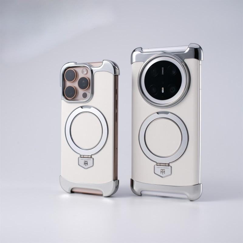 Huawei Mate70 Pro Plain Leather Plated Magnetic Bracket Phone Case Suitable Mate60 Borderless Protective Cover Mate 70