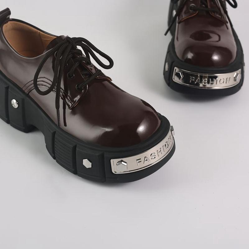 Fashion Women's new genuine leather cowhide thick soled waterproof platform high heels lace up college style single shoes casual shoes