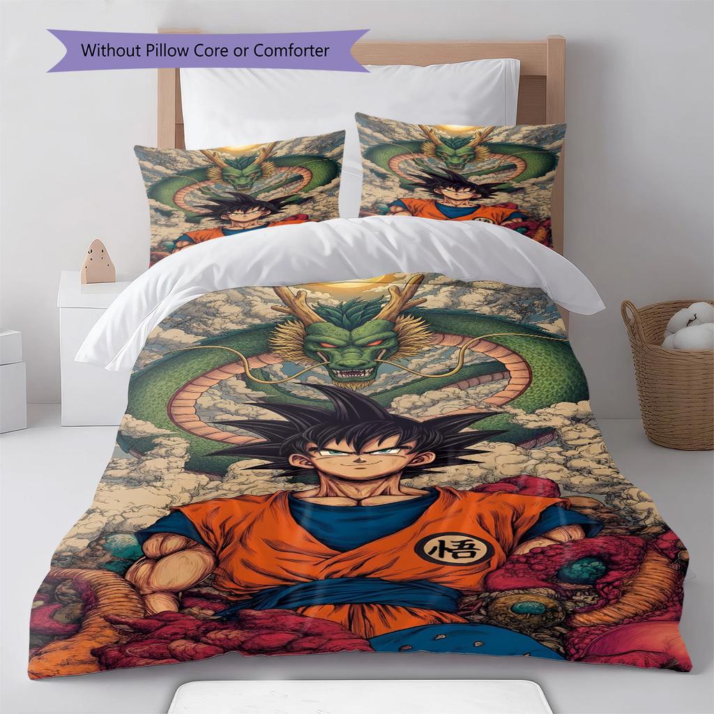 Dragon Ball Action Pose Bedding Set Anime Duvet Cover Polyester Soft Bed Linen Bedroom Set -QJY