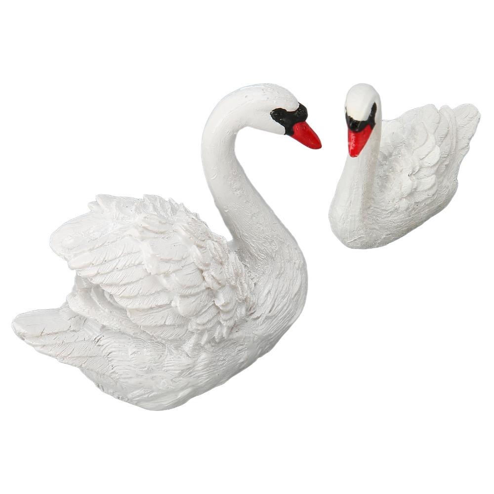 2pcs White Resin Swan Ornaments Small Cake Topper Set Swan Couple Figurines Living Room Decor