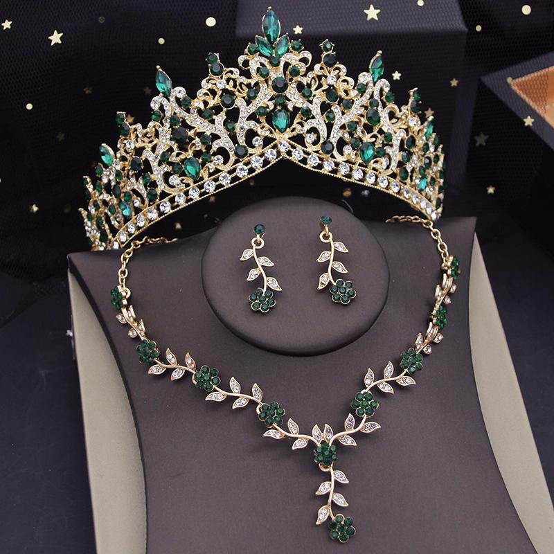 Luxury Tiaras Bridal Jewelry Sets for Women Flower Choker Necklace Sets Bride Crown Prom Wedding Jewelry Set Costume Accessory