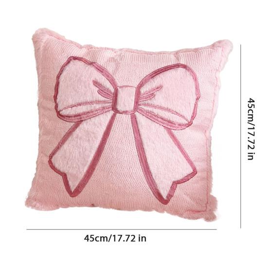 Yousheng  45x45CM Valentine's Day Bow Throw Pillow Cover Pink Bowknot Pillow Case Home Living Room Bedroom Sofa Bed Decorative Square Cushion Cover