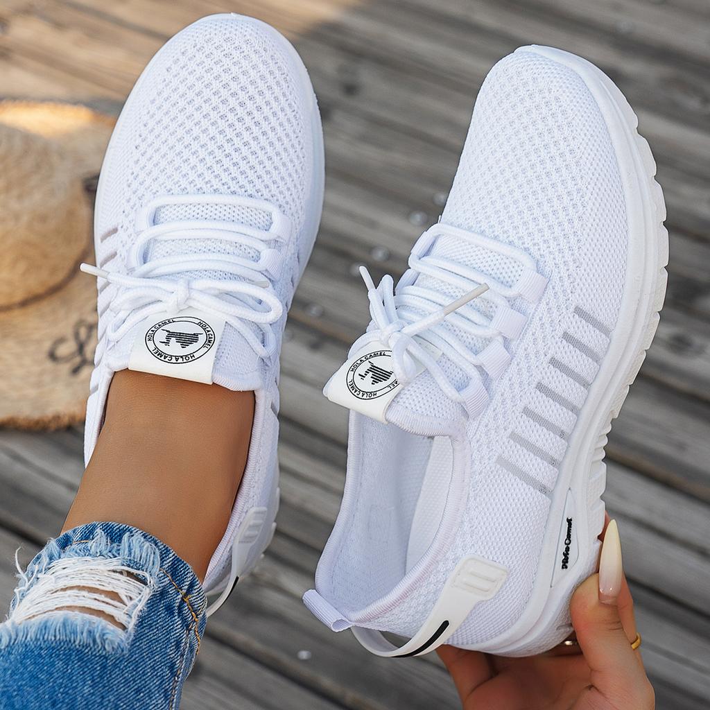 Women's Casual Chunky Platform Sneakers Anti-Slip Walking Shoes for Women Breathable Knitted Running Sneakers Lightweight Lace-Up Work Tennis Shoes