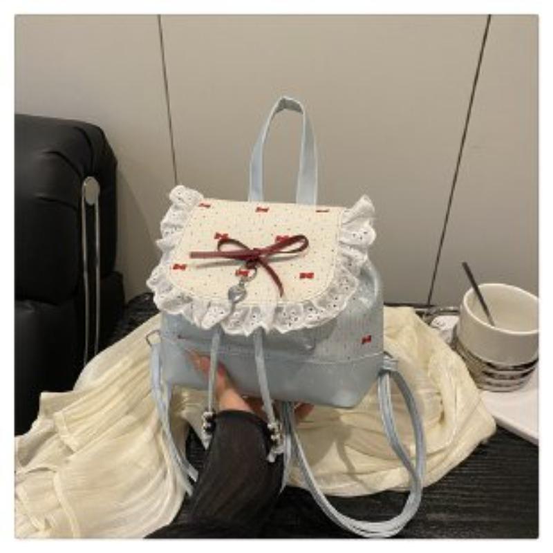 Cute Bow Lace Straps Girlish Feeling Bursting Backpack Trend High Sense Small Backpack Trend