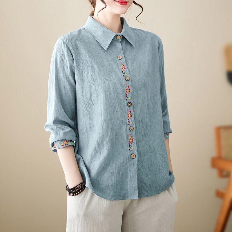 Chic Embroidered Cotton Linen Plus Size Summer Suit for Women - Short Sleeve Two-Piece Set