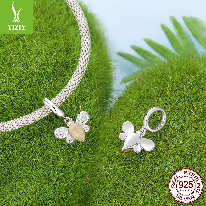 Design S925 Sterling Silver Platinum Plated Bee Pendant Diy Bracelet Jewelry Accessories