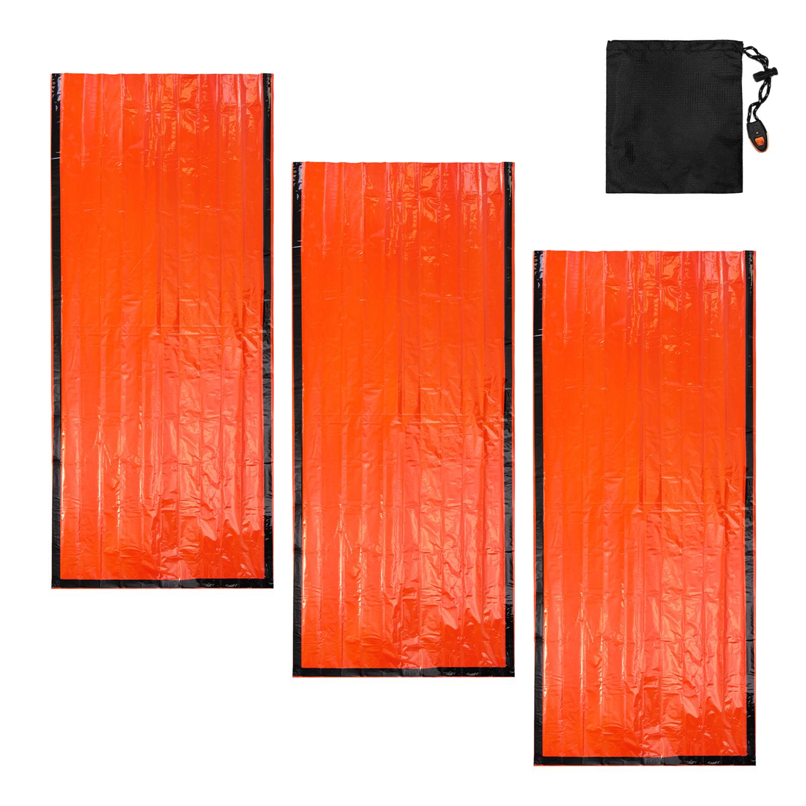 3pcs Emergency Sleeping Bag Thermal Rainproof Windproof Lightweight Survival Sleeping Bag for Camping Hiking Outdoor Envelope Sleeping Bag with Whistl