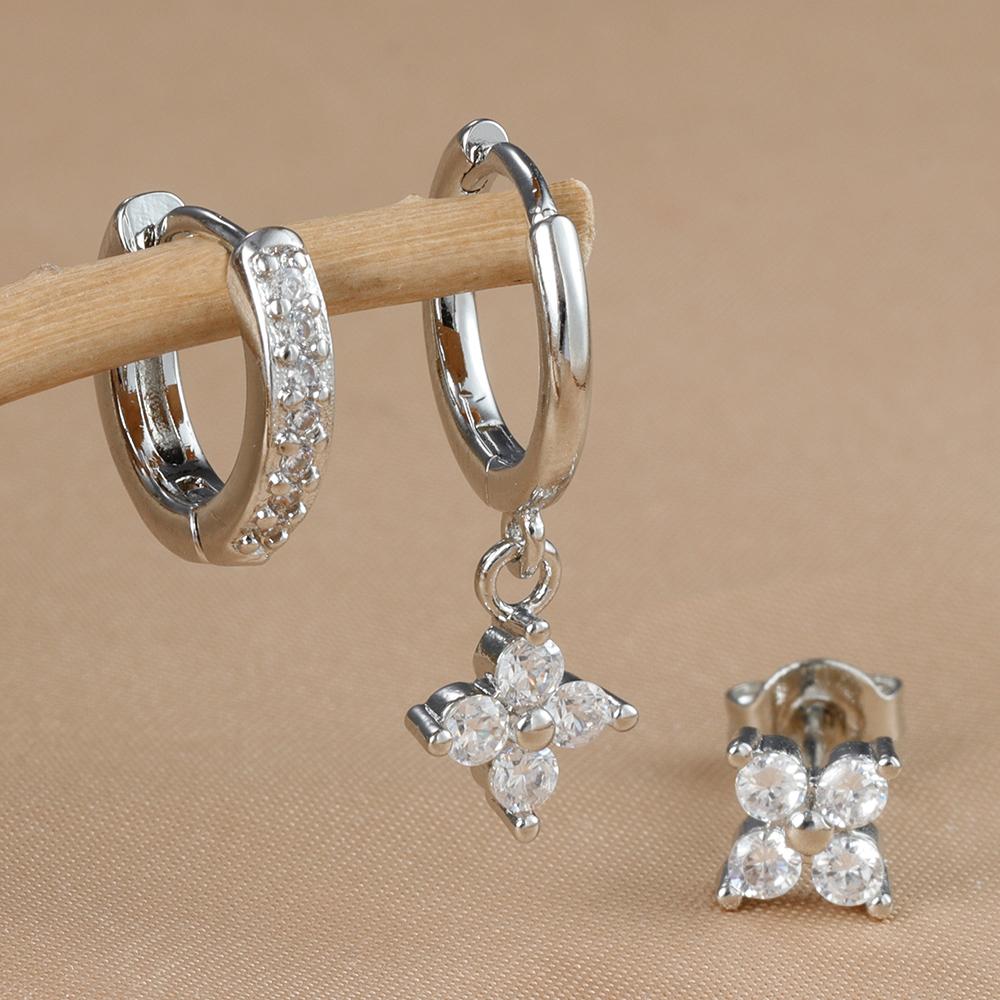 3PCS Fashion Gold Color Crystal Zirconia Drop Earrings Set for Women Stainless Steel Flower Dangle Earring Korean Jewelry aretes