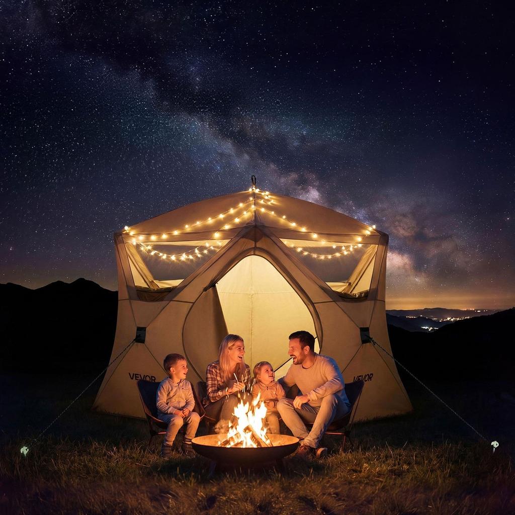 Camping Tent, 4 Person Pop Up Instant Cabin Tent with Large Mesh Windows, 60 Seconds Easy Setup, Portable Cabin Hub Tents with Carry Bag for Family