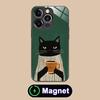 Cute Coffee Cat Glass MagSafe Mobile Phone Case for iPhone 17 16 15 14 13 12 11 Air Pro Max Plus Mini Colorful Cover