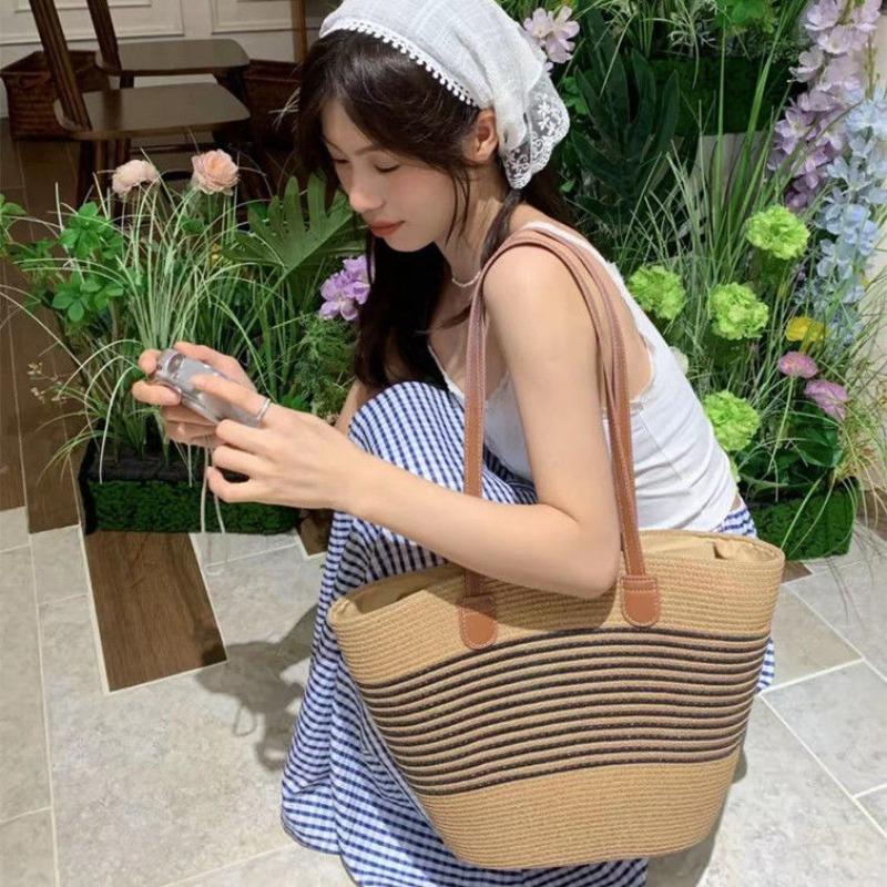 Sommer gestreifte Schulter Commuter Strohtasche neue große Kapazität lässige Mode Damen Strandtasche