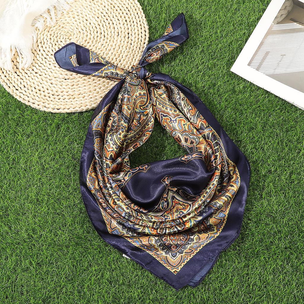Floral Print Square Hair Scarf Headband for Women Hijab Hair Bands 90cm Female Satin Shawl Ribbon Foulard Neckerchief Headband