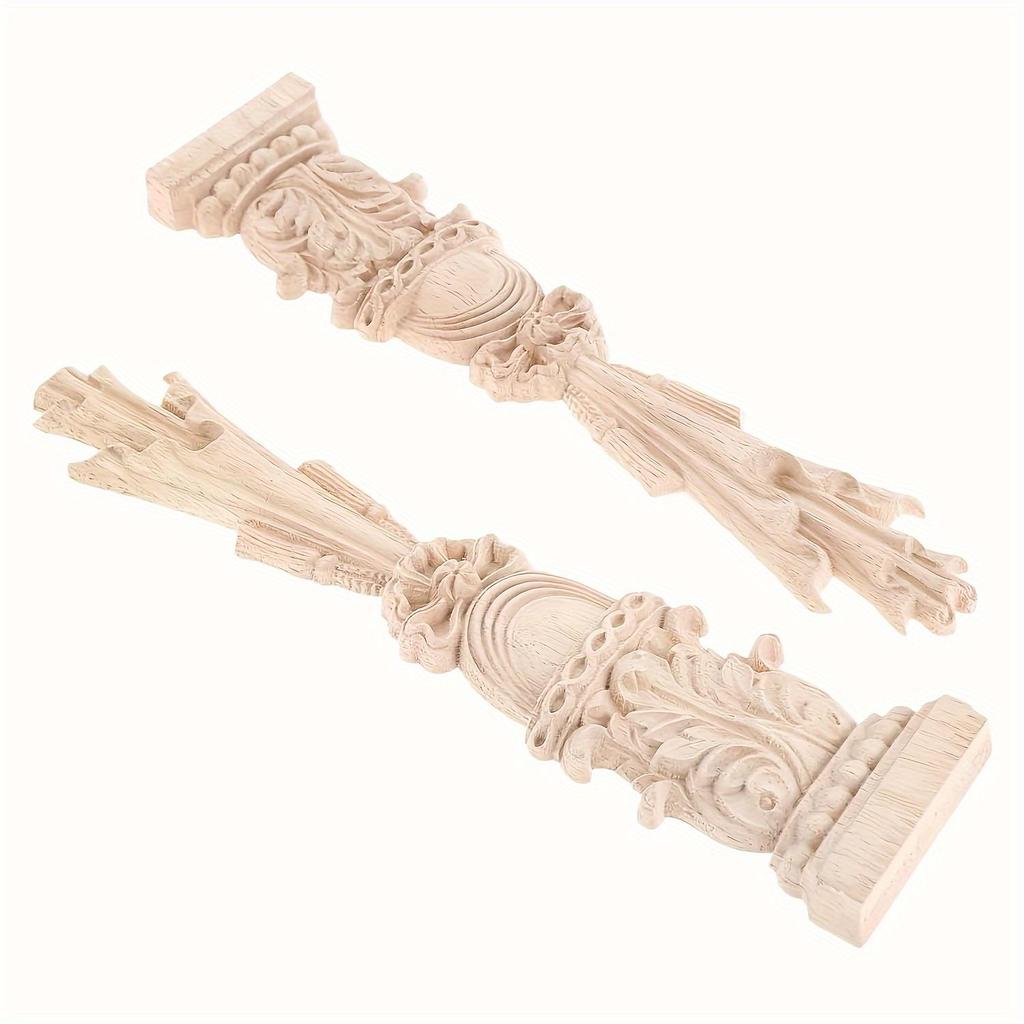 2pcs Wood Carved Appliques Onlays Unpainted Carving Decals Mouldings Trim Rome Column Wall Decor, 30x7cm/11.81"x2.76"