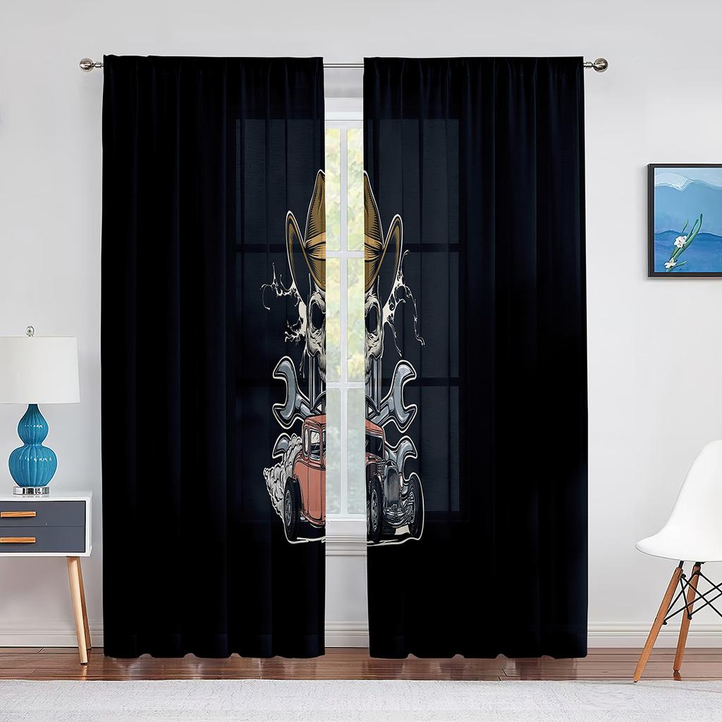 Dödskalle Textur med Huvudskål Huvudben Tyllgardiner för Vardagsrum Sovrum Chiffong Skir Voile Kök Fönstergardin Draperier