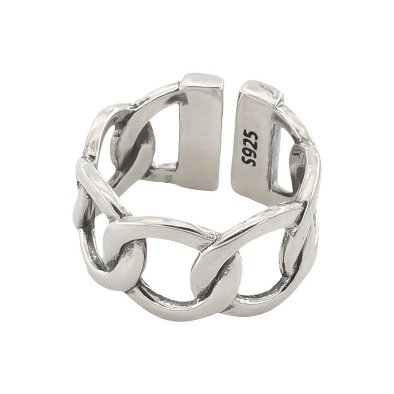 VENTFILLE 925 Sterling Silver Wide Chain Hollow Cool Open Ring Fashion Punk Geometric Trendy Party Jewelry Gifts Dropshipping