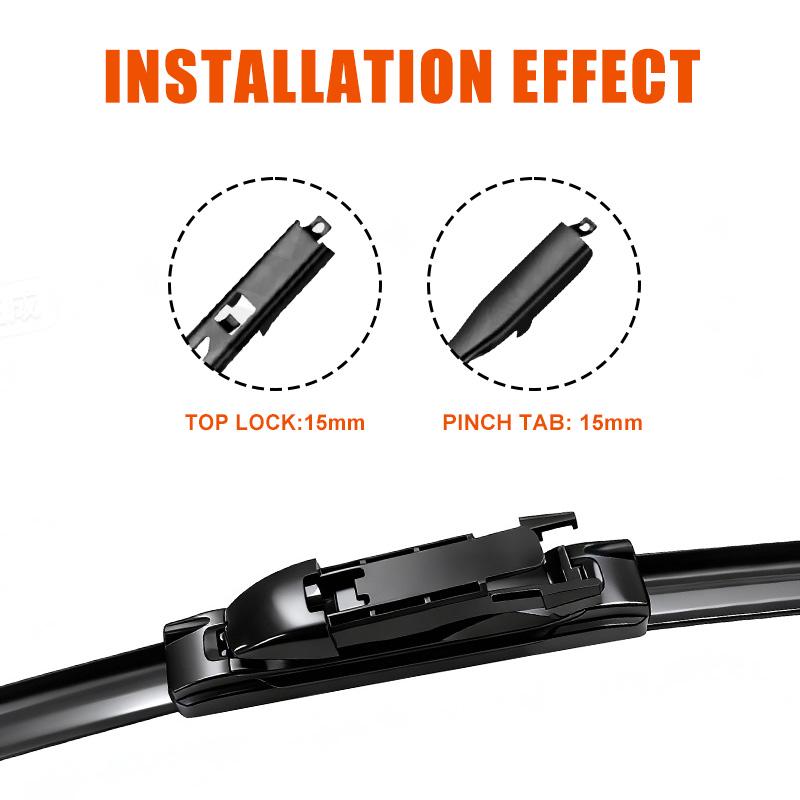 Car Wiper Blades for Top Lock Pinch Tab 15mm Windshield Window Front Wiper Arm Premium All-Season Frameless Auto Rain Snow Cleaner Replacement-2Pcs