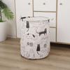Foldable Round Laundry Basket with Adorable Cat Pattern Home Use Dirty Clothes Hamper Toy Clothes Storage Washing Clothes Hamper