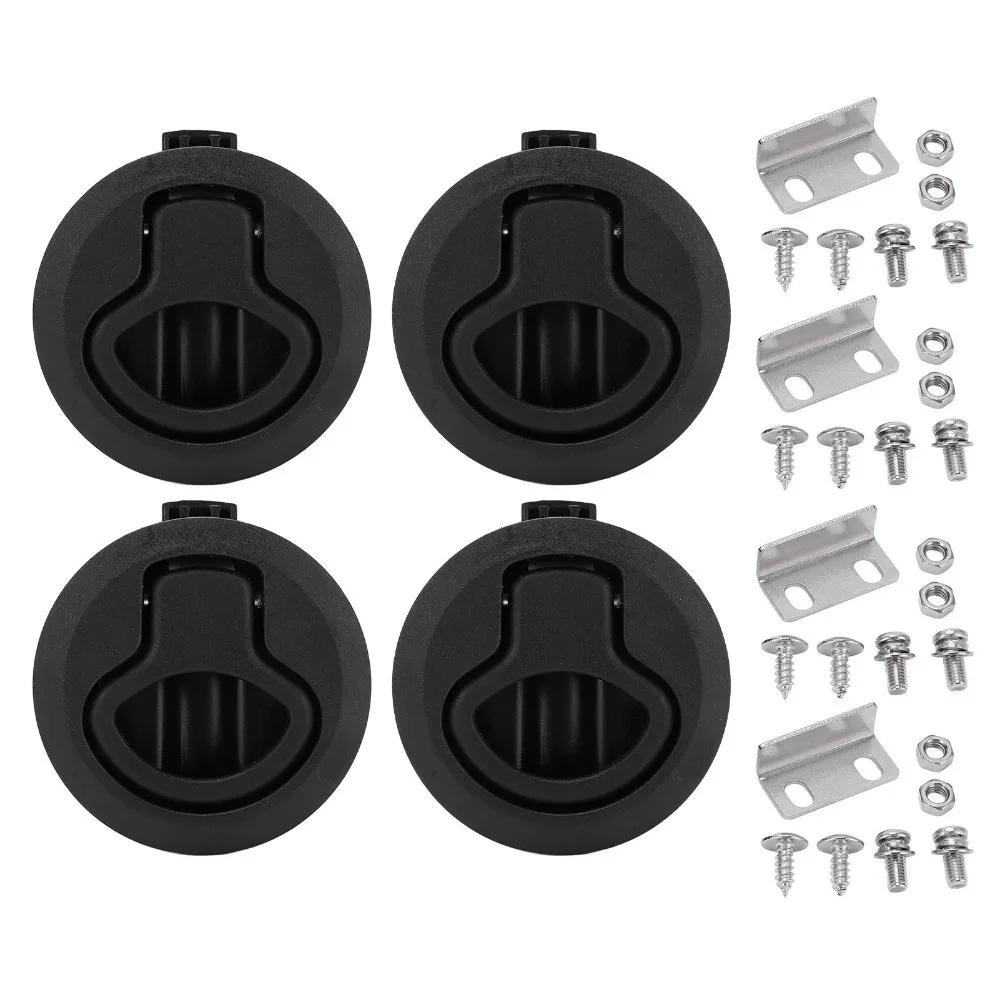 

4PCS Boat Cabinet Hardware 61mm/2.4in Marine Flush Pull Slam Latch Black Round Ring Lock Flush Pull Slam Latch Yachts Use