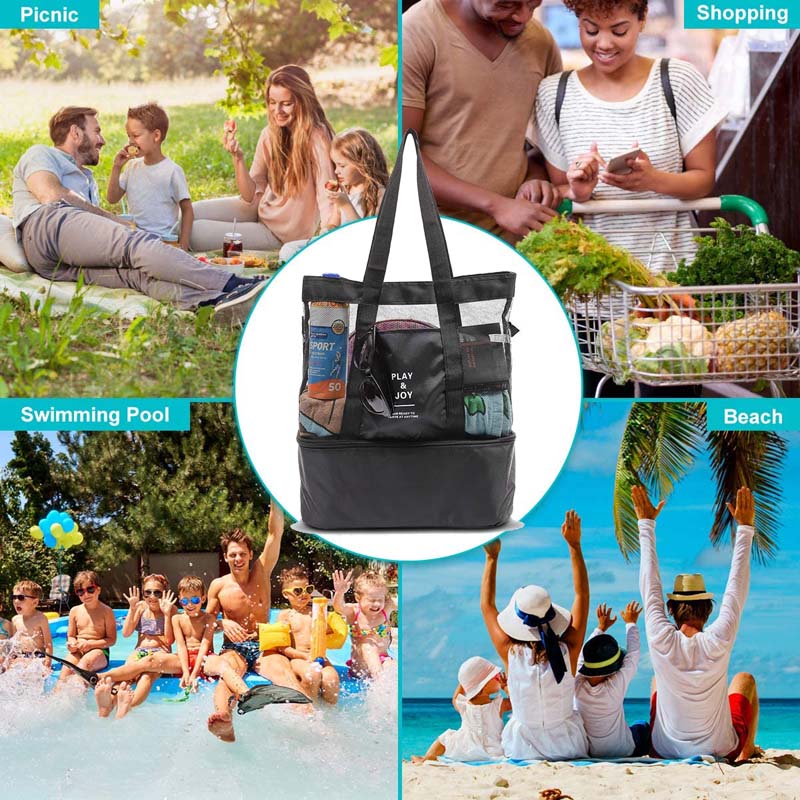Picnic Bag Mesh Refrigerator Compartment With Zipper Closed Oversize Outdoor Shoulder Beach Tote Bags Travel Shoulder Tote Bag