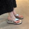 Wedge heel silver toe sandals fairy shoes 2025 summer with skirt travel vacation fashion pinch Roman shoes