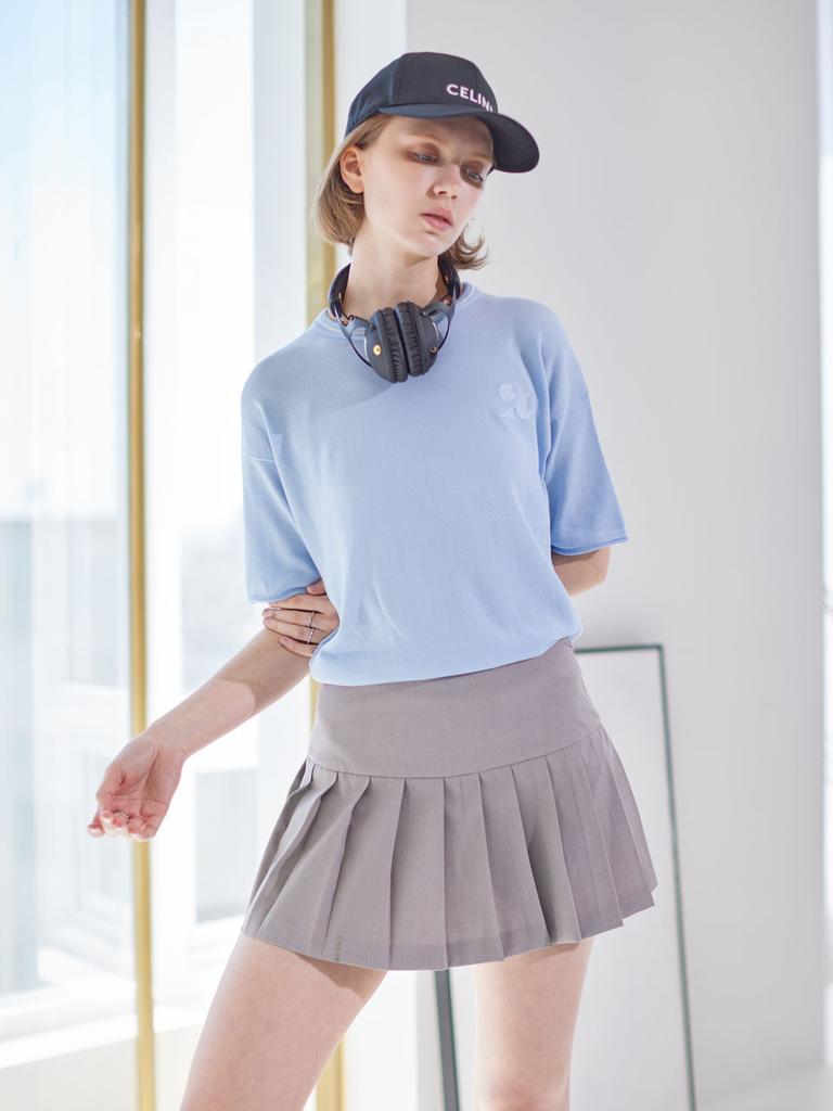 AYIHOLIC CASHMERE Semi-Over Rolled-Up Round Knit