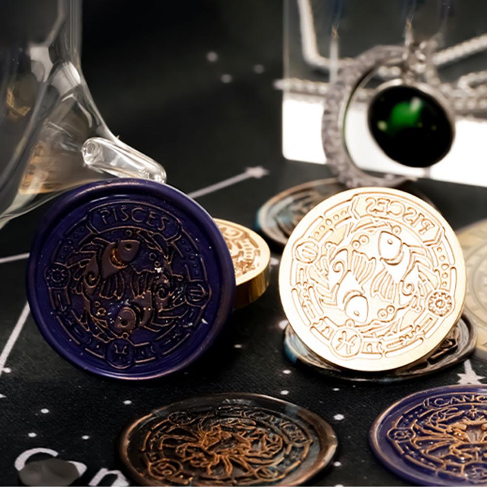 Twelve Constellations Seal Copper Head Classic Vintage Stamps Print Head DIY Manual Account Invitation Envelope for Wedding Card