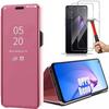 Case for OPPO Reno 8 5G with 2 Tempered Glasses Full Protection Mirror Effect Smart Case Pink