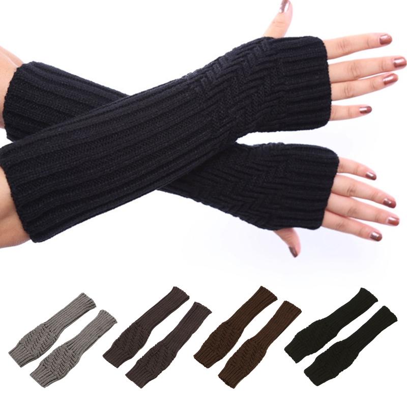 Half Finger Gloves for Typing Winter Knit Gloves with Thumb Holes Women Half Finger Mittens Stretchy Warm Long Gloves