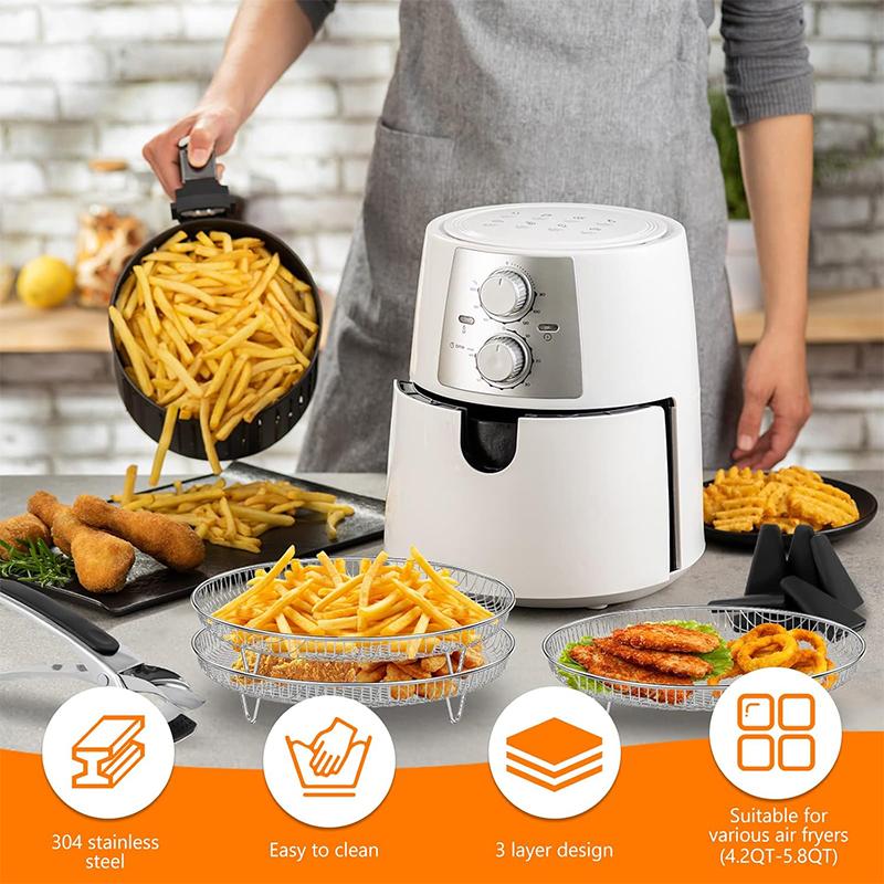 3-layers Air Fryer Rack Stackable Grilling 304 Stainless Steel Airfryer Oven Grill Steamer Cooker Kitchen Gadgets Cooking Tools
