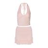 Neck Tied Top, Hip Hugging Skirt Set Halter Lace-up Tops Bodycon Dress Suit