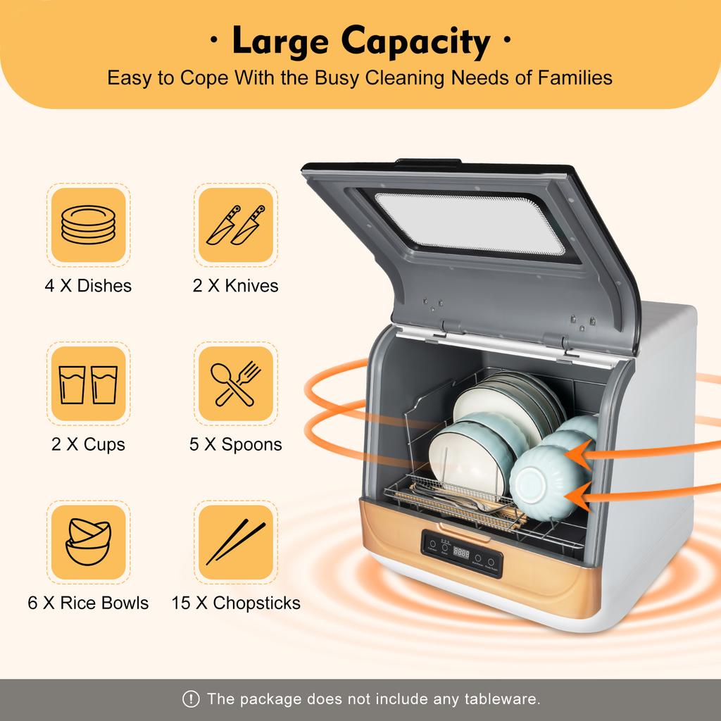 Countertop Dishwasher Portable Mini Dish Washer Installation-Free Dishwasher 360° Rotating Spray Deep Cleaning For Home