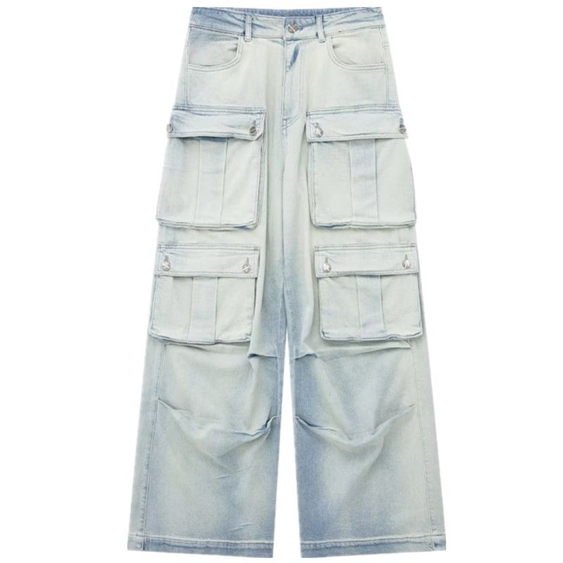 

Fashion Style Summer Fashion Trends Multi-Pocket Overalls Mid Waist Mop Denim Female 6186050 406 Blue M