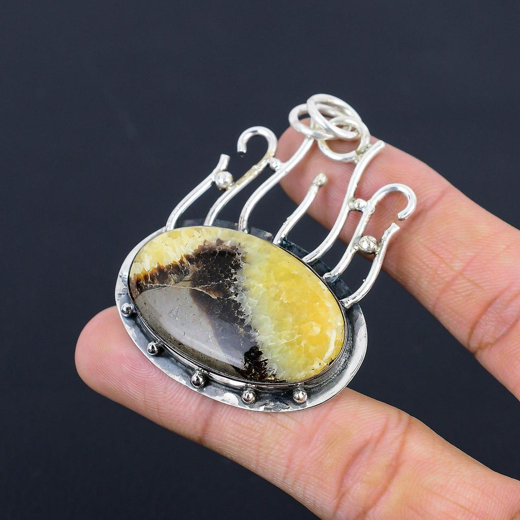 Natural Septarian Gemstone Indian Jewelry 925 Sterling Silver Pendant For Women