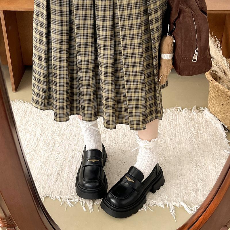 

Женские лоферы на кожаной платформе, увеличивающие рост, обувь 2025 весна, новые туфли-однопедальки jk, туфли Мэри Джейн, маленькие кожаные туфли 39