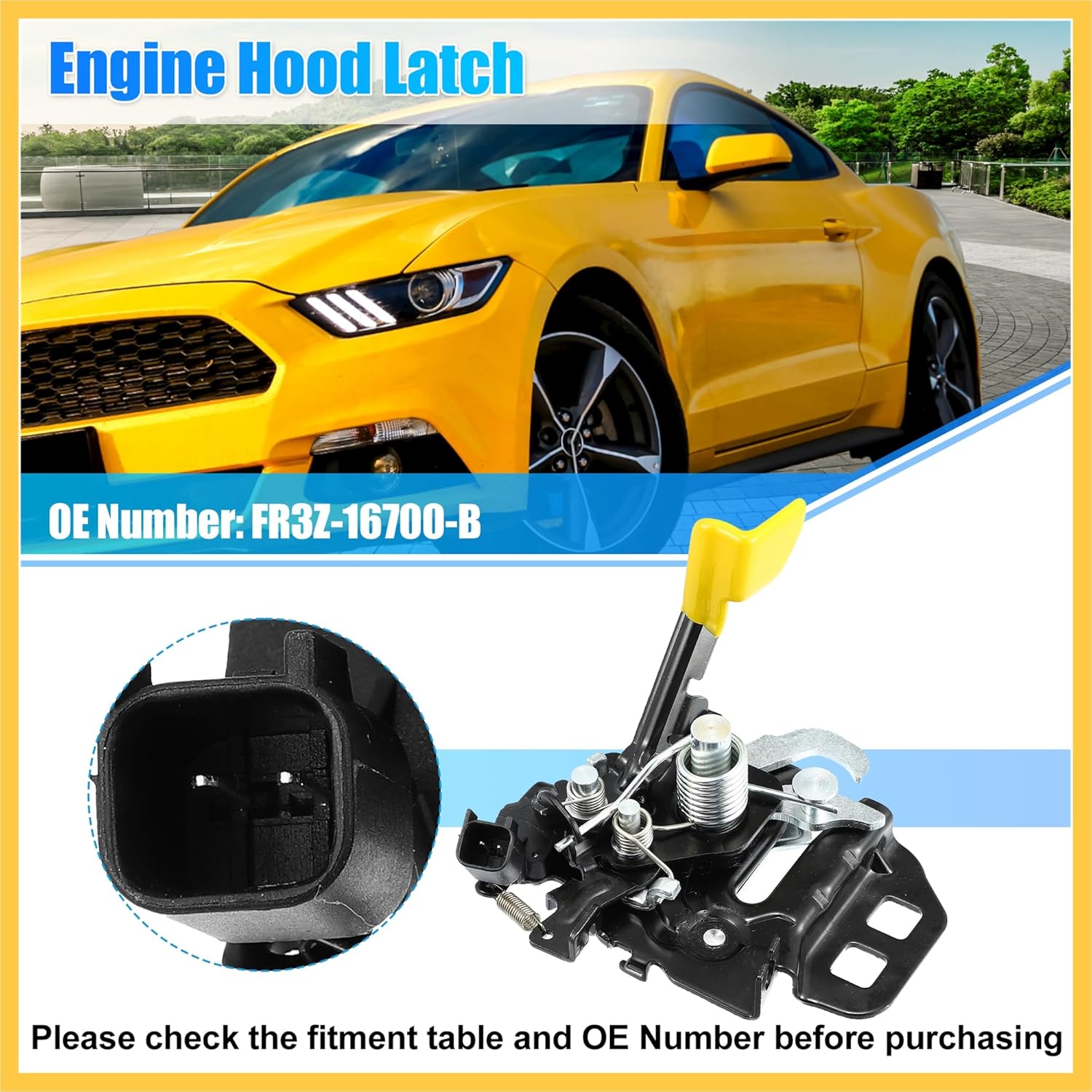 FR3Z-16700-B FR3Z16700B Car Engine Hood Latch Lock for Ford for Mustang 2015 2016 2017 2018 2019 Hood Latch Assembly Replaces FR3Z-16700-A FR3Z16700A