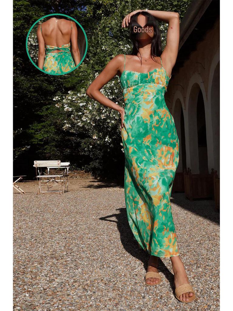 Europäischer & Amerikanischer Stil Tief ausgeschnittenes Sommerkleid mit dünnen Trägern - 23069-1