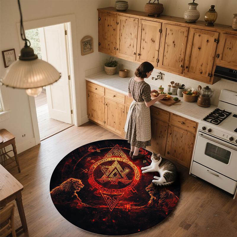 Viking Runes,Round Area Rug,Carpet Rug for Living Room Bedroom Sofa Playroom Decor,Non-slip Floor Mat