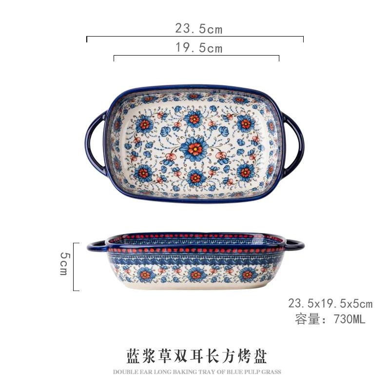 

Restaurant Ceramic Tableware, Creative Double Ear Circular Soup Bowl, Salad Bowl, Handle Bowl, Oven Microwave Baking Tray