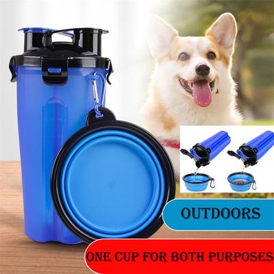 Pet Travel Water Bottle 2 In 1 Foldable Feed Bowl Drink Cup Food Container Silicone Outdoor DoubleUsed Portable Cat Dog Feeder