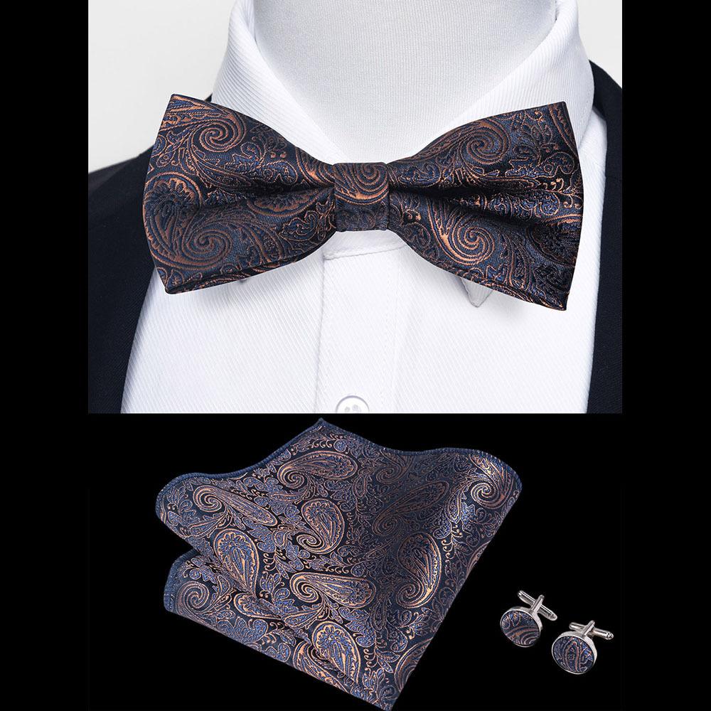 Classic Bowtie Bow Ties for Mens Butterfly Bowknot Pocket Square Cufflinks Suit Set Bussiness Accessories